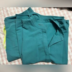 Figs Aqua Scrub top and bottoms.